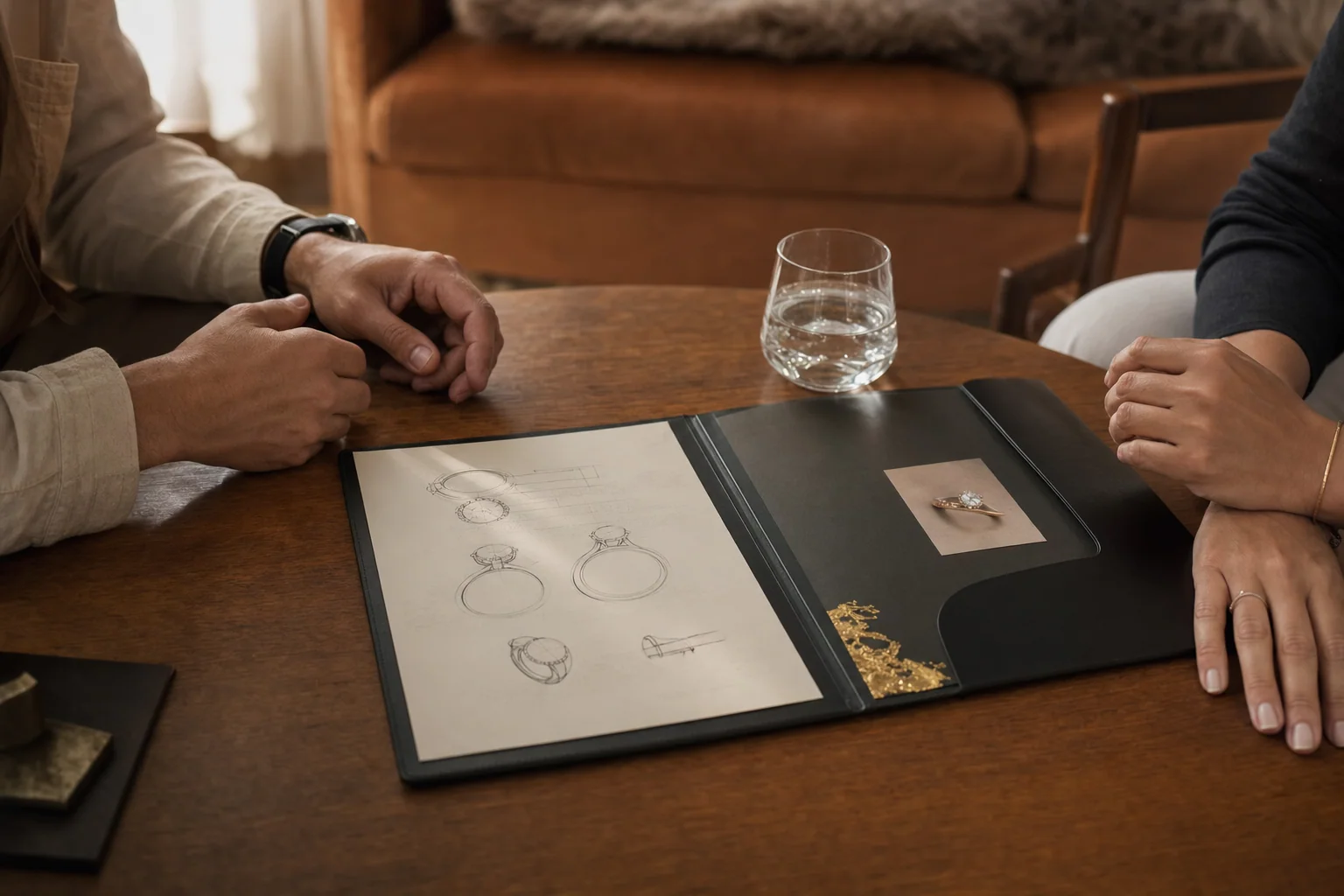 Couple reviewing ring dossier
