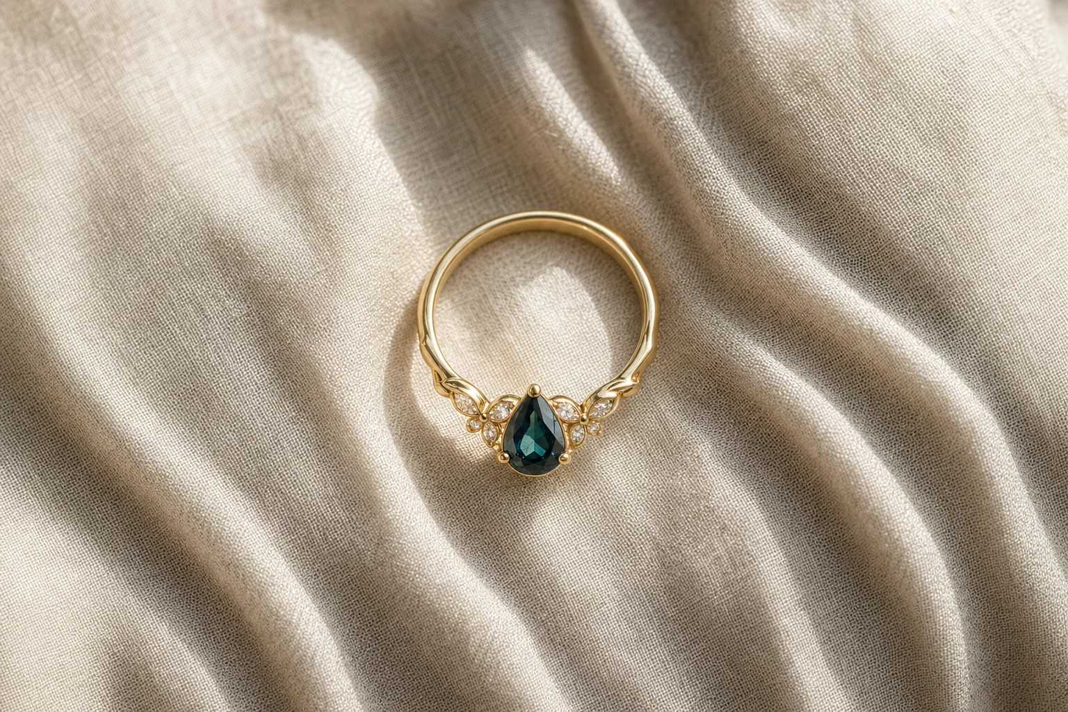 Ring macro on raw silk