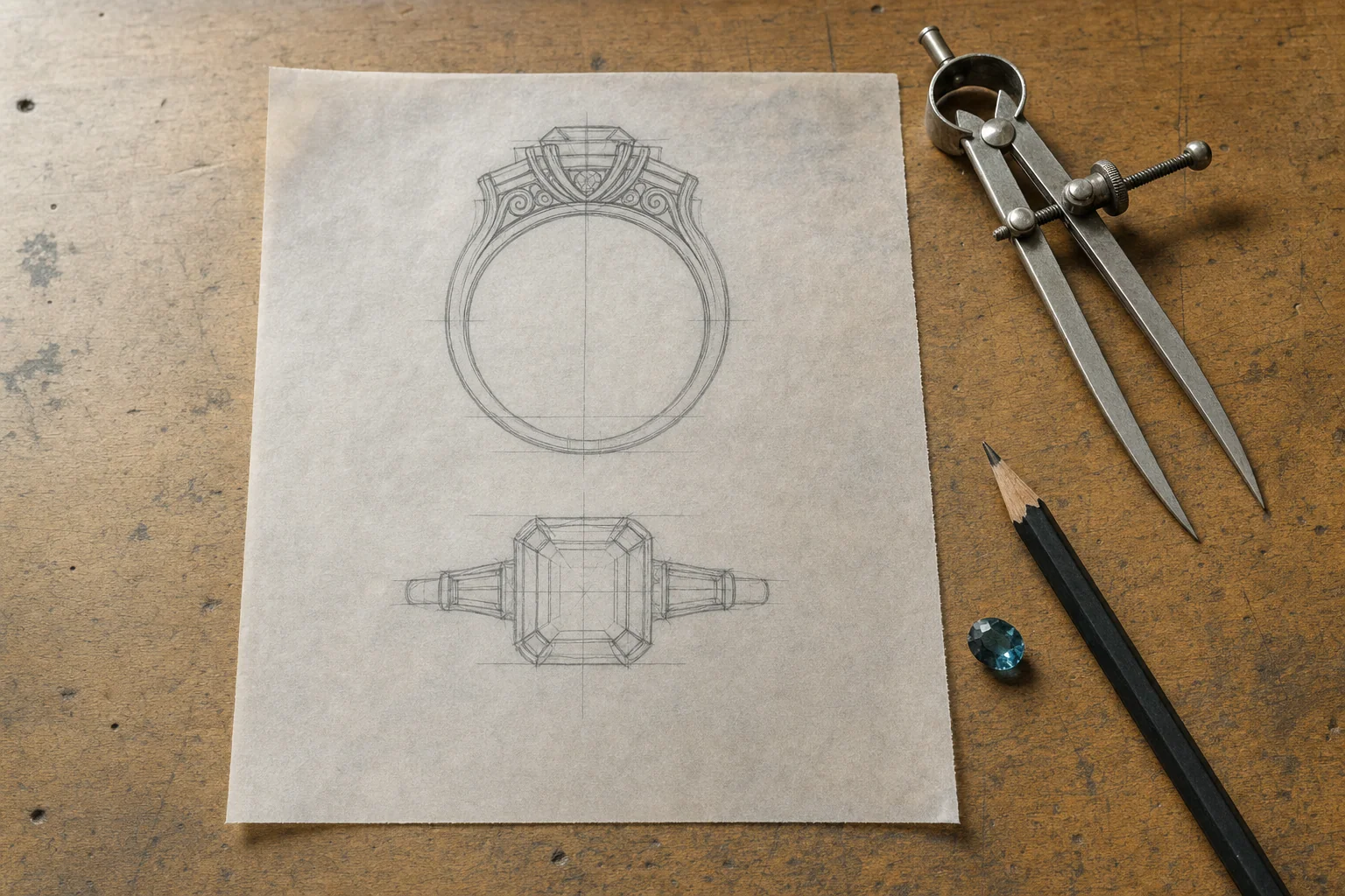 Jewelry sketch on tracing paper
